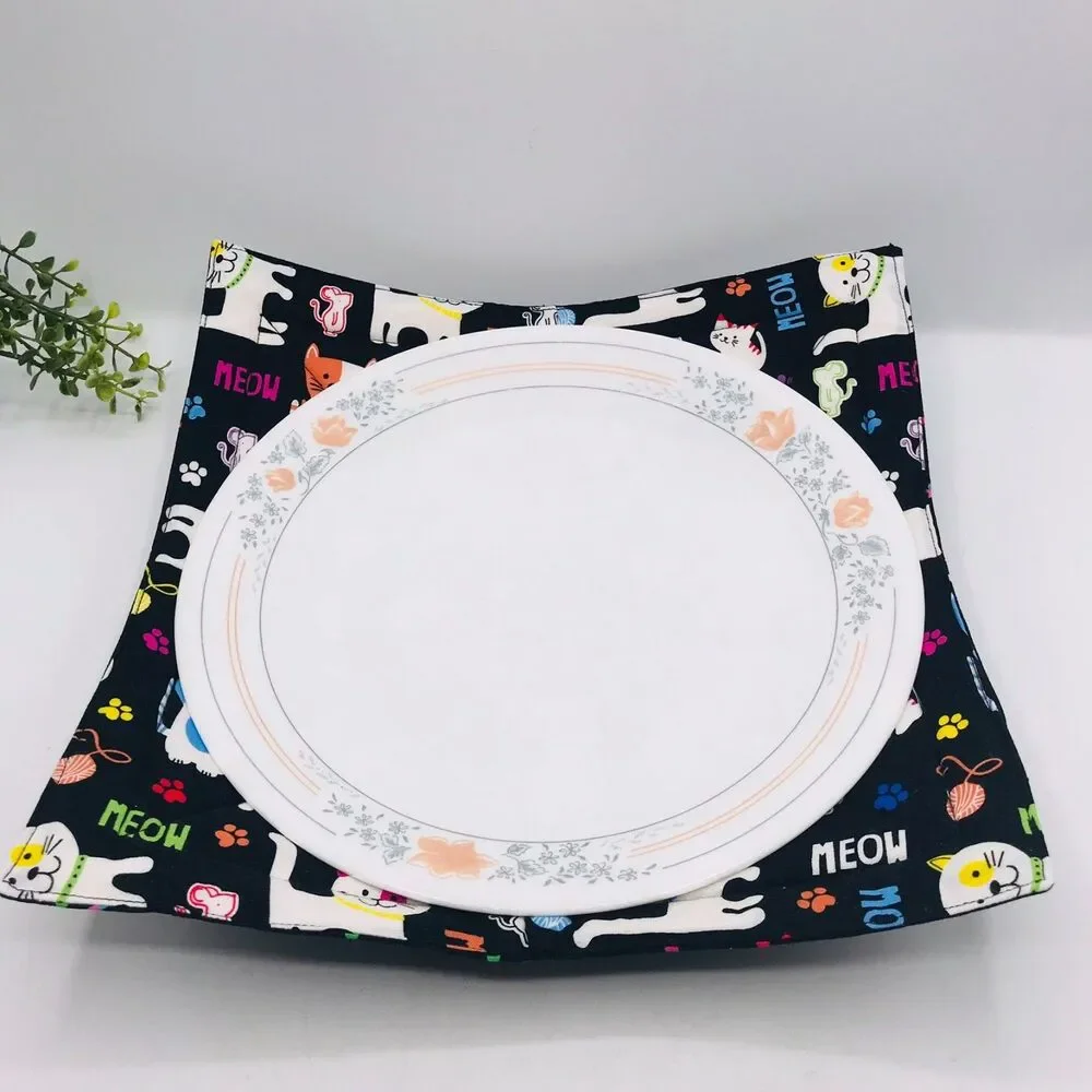 Microwave Bowl Cozy Holder, Reversible, Cute Cats, 3 Sizes, Plate, Soup, Pint